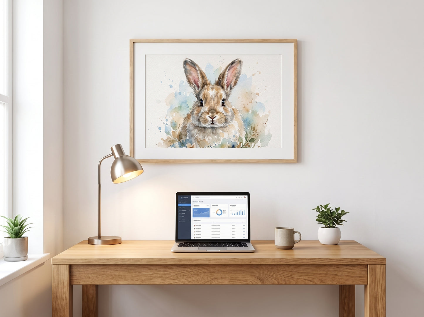 Retrato de conejo estilo acuarela en una habitación