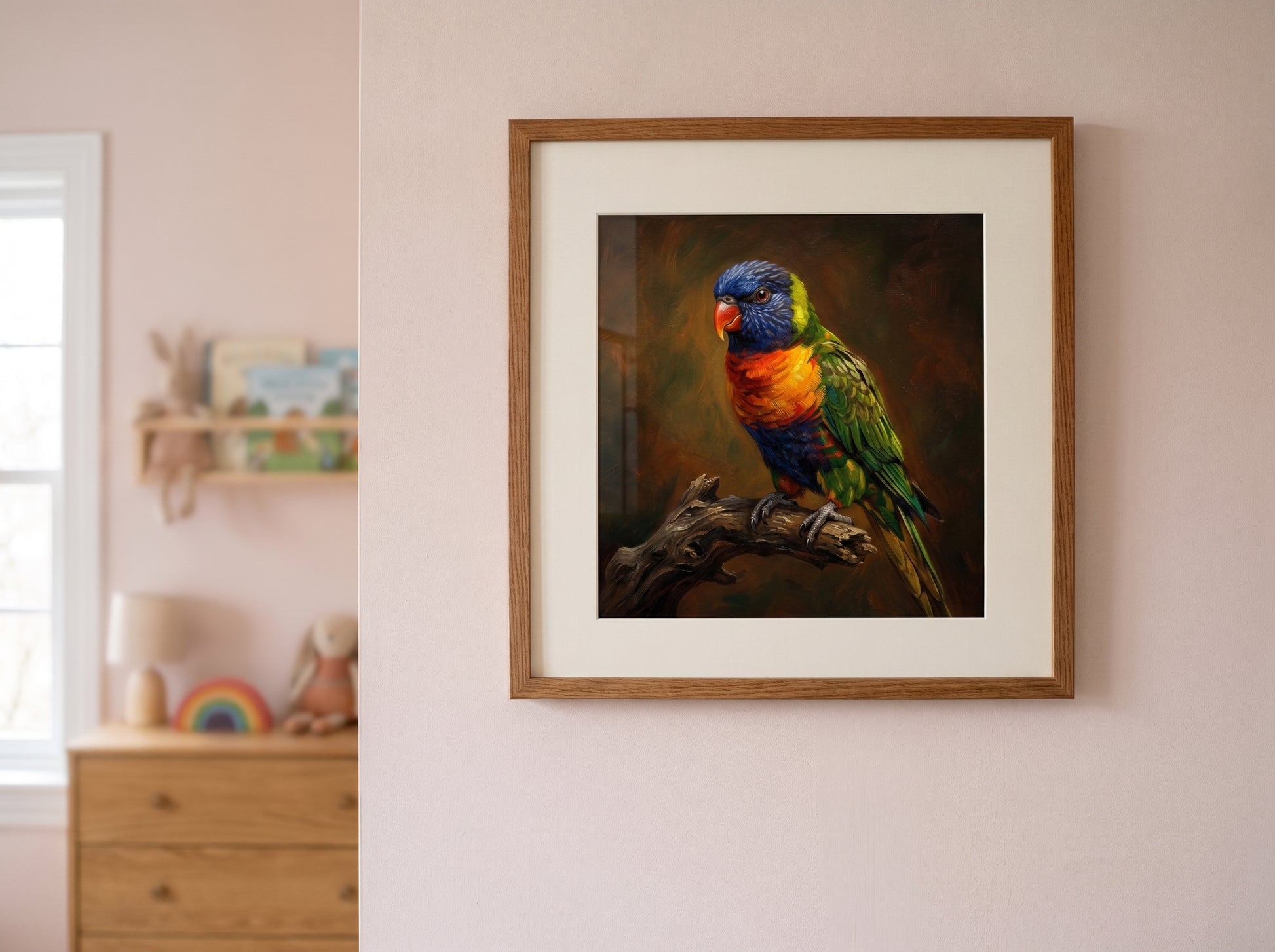 Retrato de pájaro estilo óleo clásico en una habitación