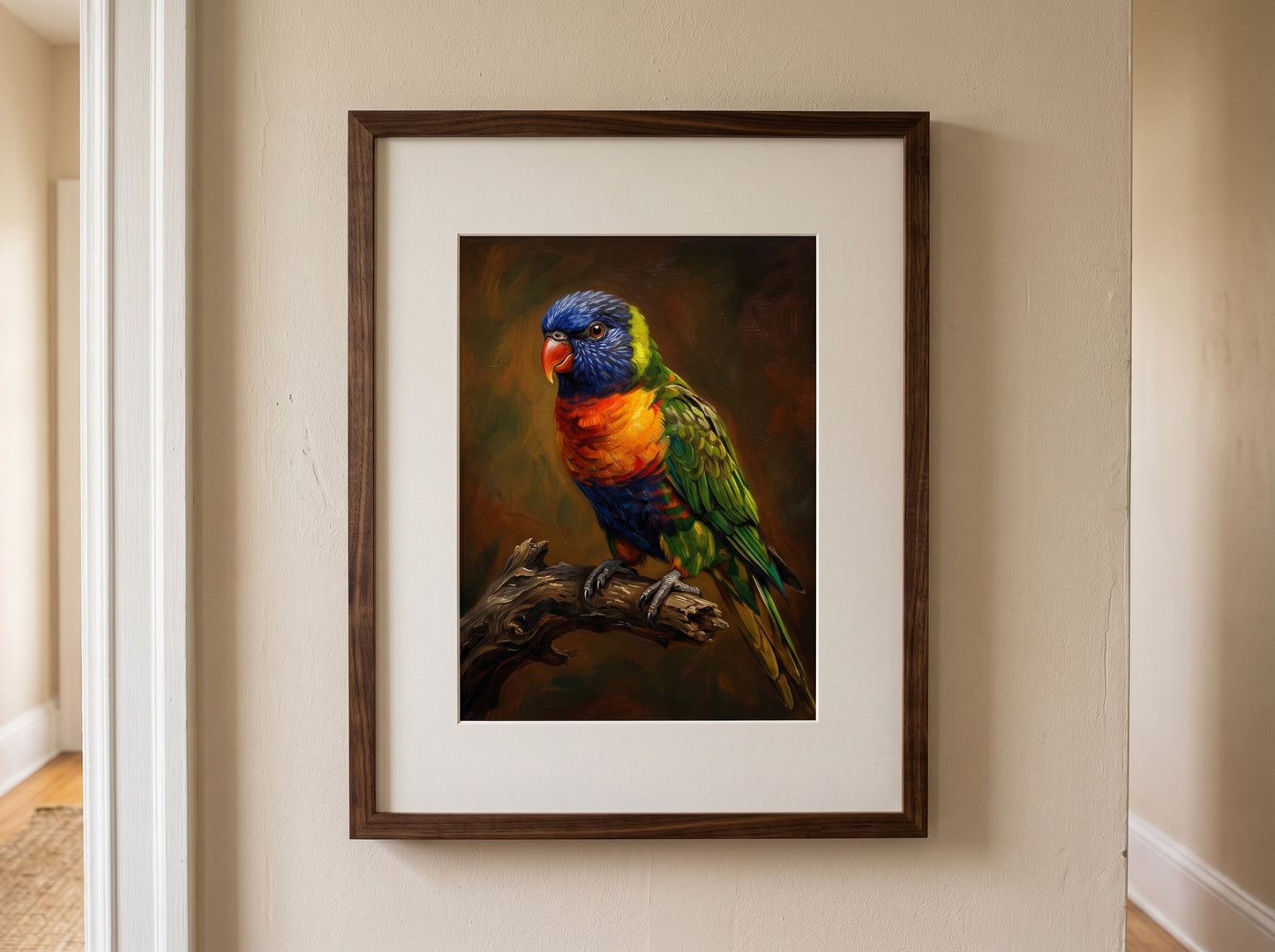 Retrato de pájaro estilo óleo clásico en una habitación