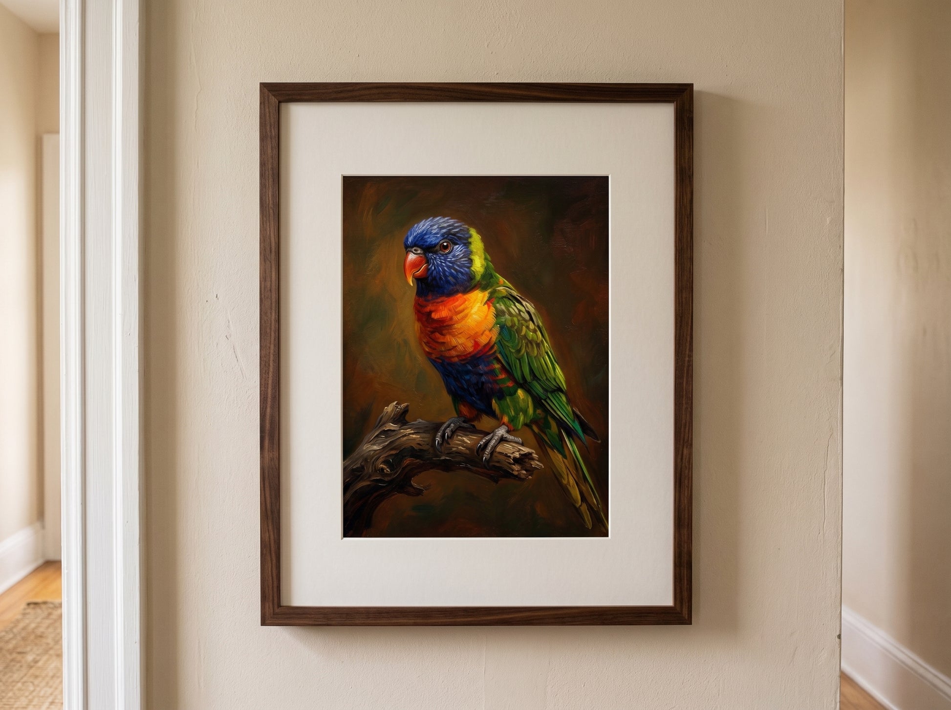 Retrato de pájaro estilo óleo clásico en una habitación