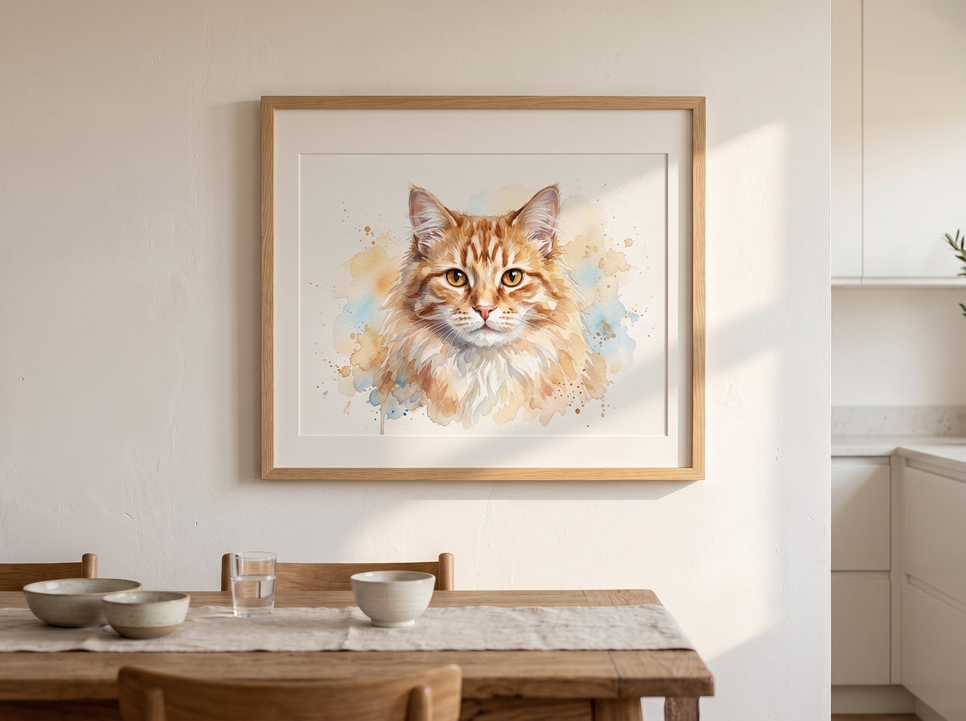 Retrato de gato estilo acuarela en una habitación