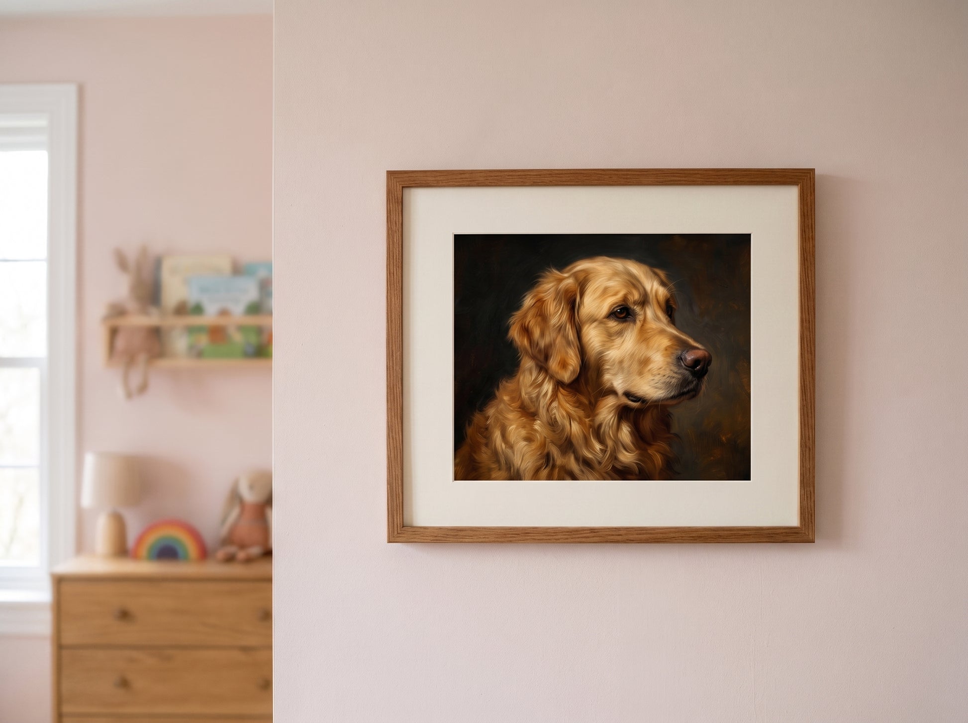 Retrato de perro estilo óleo clásico en una habitación