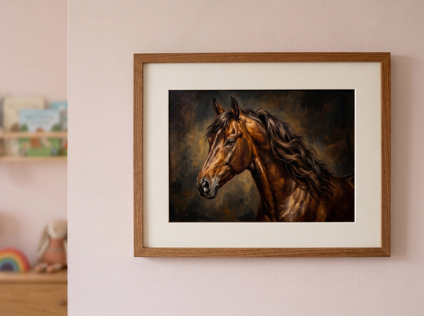 Retrato de caballo estilo óleo clásico en una habitación
