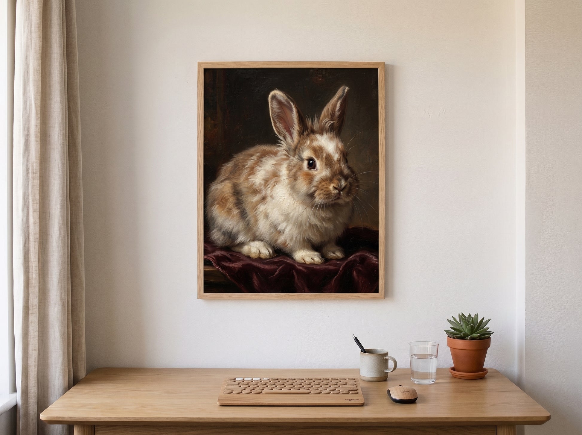 Retrato de conejo estilo óleo clásico en una habitación