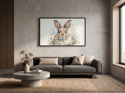 Retrato de conejo estilo acuarela en una habitación
